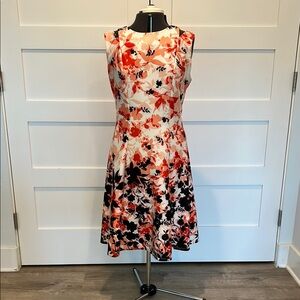 Roz & Ali Coral and Black Fit and Flare Sleeveless Dress